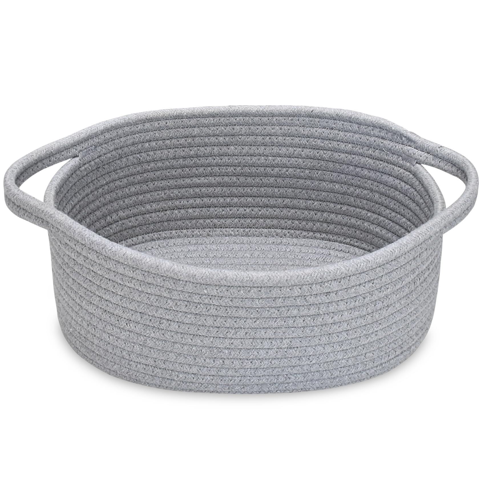 Small Basket with Handles, Boho Decorative Rope Woven Storage Bin Organizer, Pet Toy Storage, Easter and Holiday Gift Basket, 12"x8"x5", White
