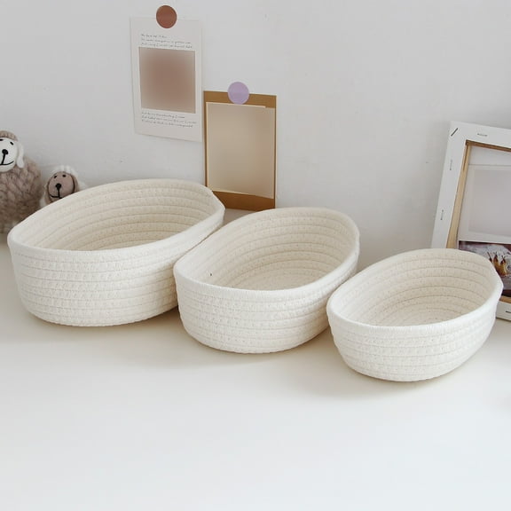 Small Baskets, Cotton Rope Woven Basket, Cute Mini Tiny Storage Baskets, Decorative Boho Basket for Nursery Living Room Bedroom Shelf, Empty Gift Basket - White