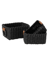 Small Baskets Set of 3, Small Wicker Baskets for Shelves & Bathroom Toilet Paper Organization, Decorative Paper Rope Organizers, Wicker Storage Baskets, Black