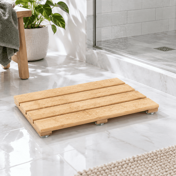 Small Bath Mat - Mini Wooden Shower Floor Forpact Bathroom Rv Or Tight Spaces Non-slip Quick Dry Easy Ton Indoor Outdoore 15.8" X