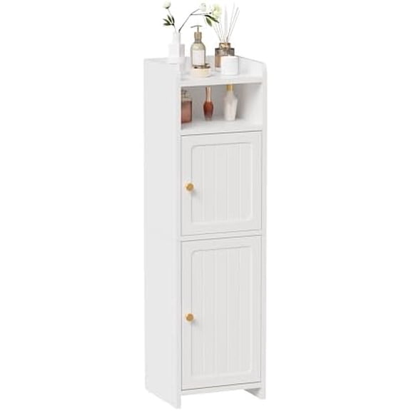 Small Bathroom Cabinet, Bathroom Storage Cabinet with Adjustable Shelves & 2 Doors, Narrow Toilet Paper Cabinets, 7.9" D x 9.8" W x 31.5" H, for Small Spaces, White YYG13W