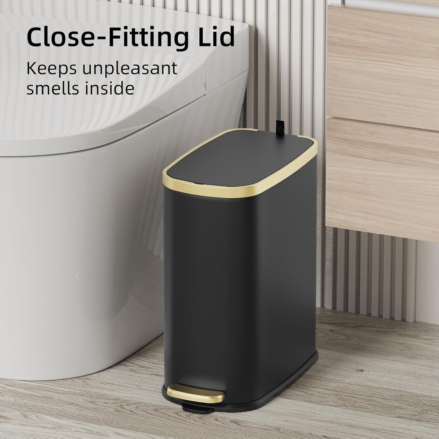 Small Bathroom with Lid Soft Close, Step Pedal, 2.6 Gal Stainless Steel ...