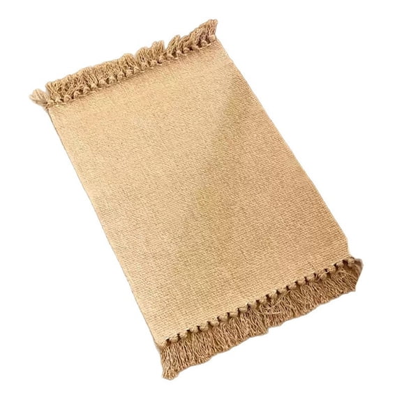 Small Bathroom Rug,Hand-Woven Low Profile Front Entryway Rug, Cotton Reversible Washable Kitchen Mat Modern Farmhouse Carpet Hemp yellow 40 * 70cm