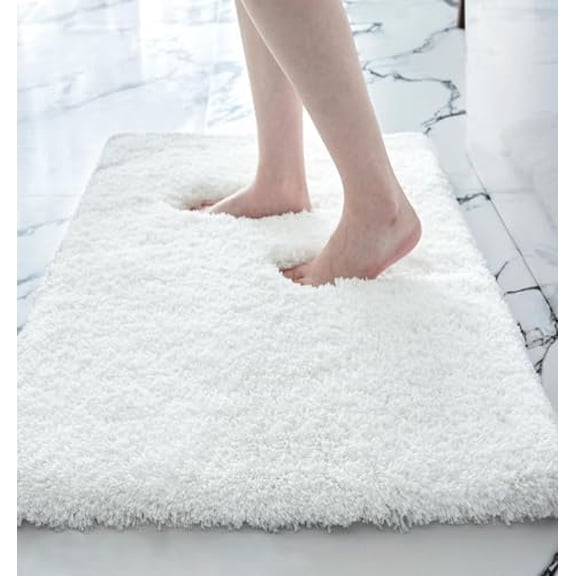 White Bathroom Rug 17x24 - Non-Slip Plush Small Bath Mat, Highly Absorbent & Ultra Soft Fluffy Floor Mat, Machine Washable for Shower and Tub