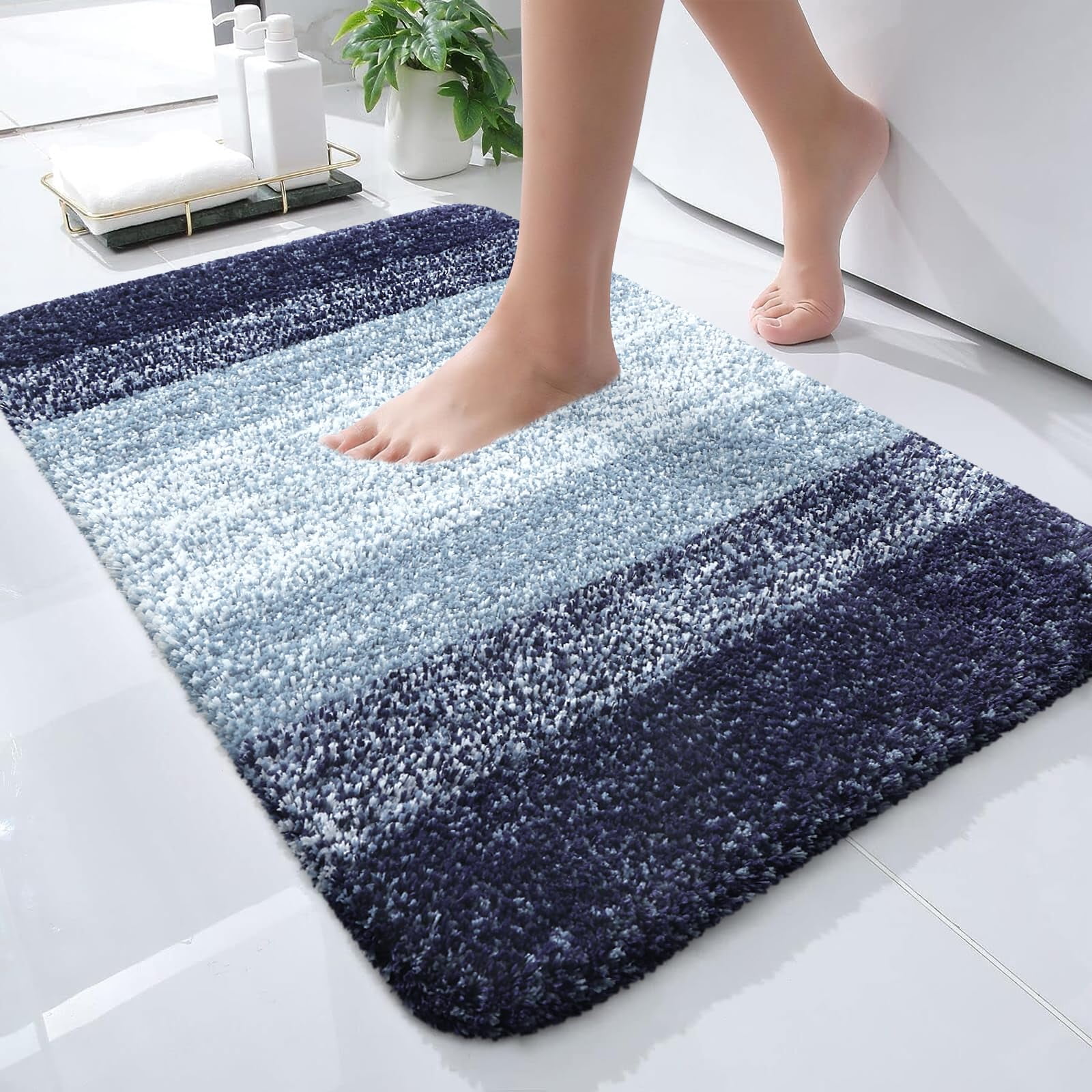 Small Bathroom Rugs Mat 24x16  Extra Soft Absorbent Microfiber Bath Rubber Backing Quick Dry Washable Mats For Floor Tub And Shower Home Decor Accessories Airy Blue