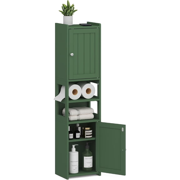 Small Bathroom Storage Cabinet 39"H Narrow Corner Floor Cabinet, Green | Slim Skinny Design for Kitchen Living Room fits Tight Spaces, Moisture-resistant MDF, with Reversible Door, Adjustable Shelf