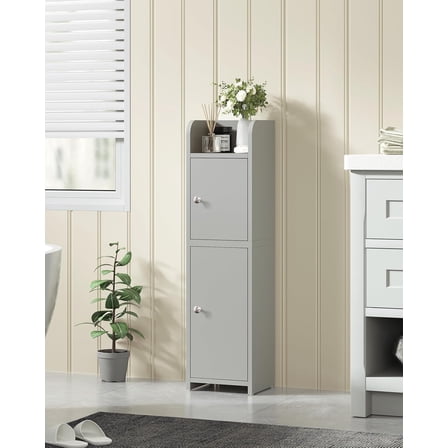 Small Bathroom Storage Cabinet, Grey Corner Cabinet with Adjustable Shelves and Doors
