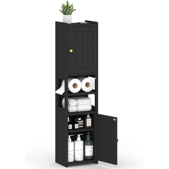 Small Bathroom Storage Cabinet, Narrow Corner Floor Cabinet with Doors & Adjustable Shelf, Slim Skinny Design for Bathroom, Kitchen, Living Room