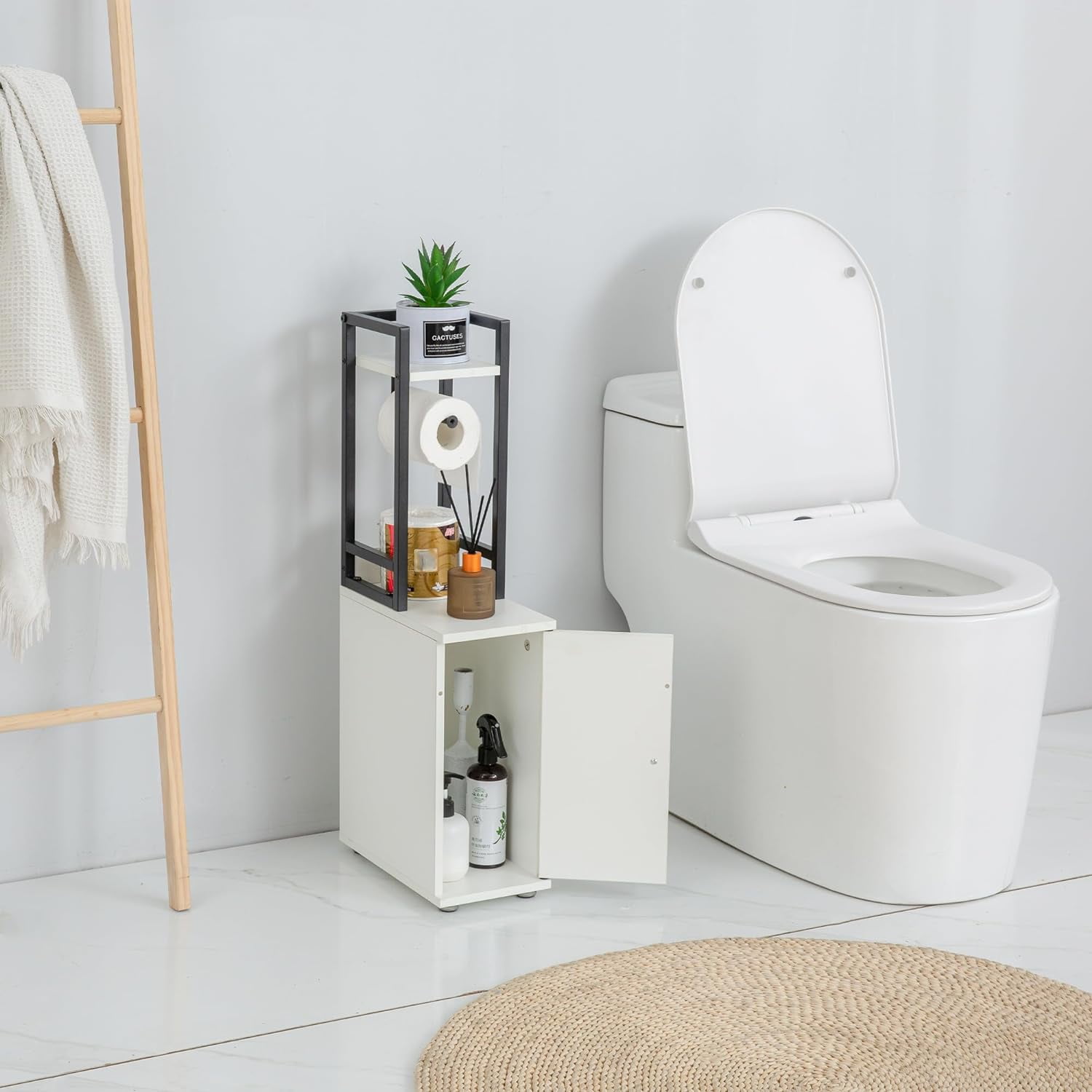 Small Bathroom Storage Cabinet, Narrow Side Bathroom Organizer w/Toilet ...