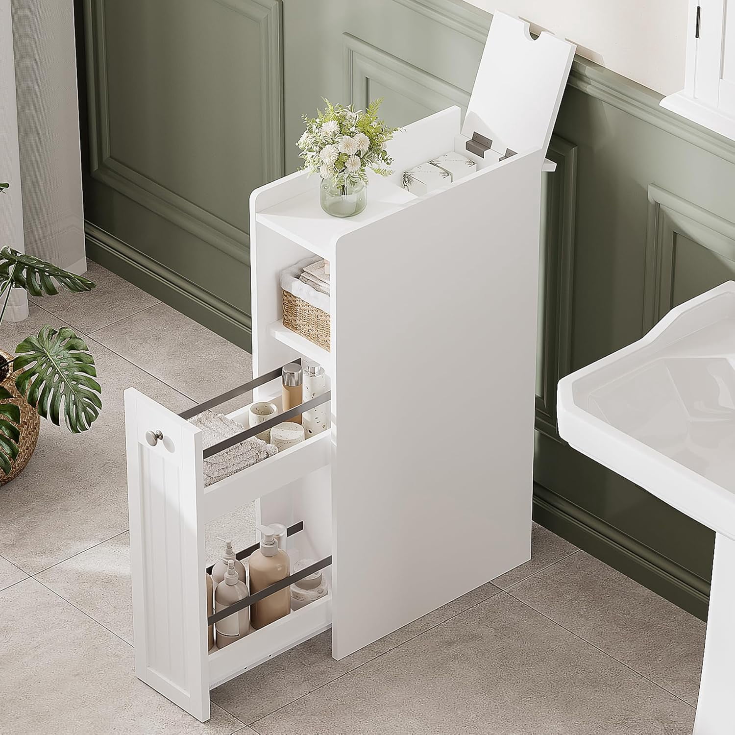 Small Bathroom Storage Cabinet, Narrow Slim Bathroom Organizer with ...
