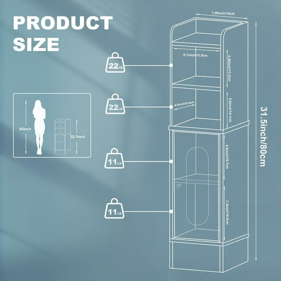 Small Bathroom Storage Cabinet, Narrow Slim Cabinet with Adjustable Shelves, White