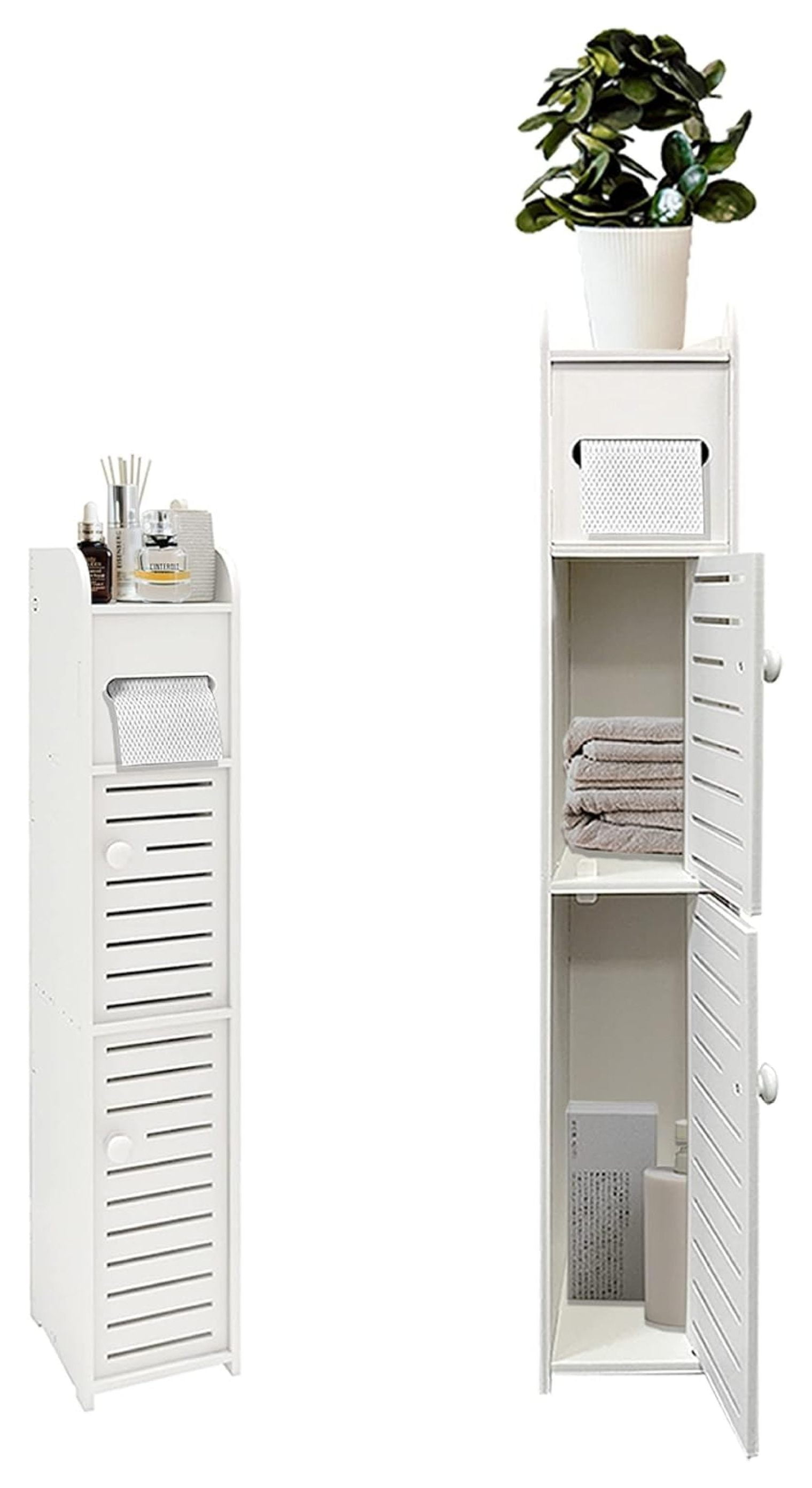 Small Bathroom Storage Cabinet, Slim Storage Cabinet with 2 Doors & Shelves, Over Toilet Storage ...