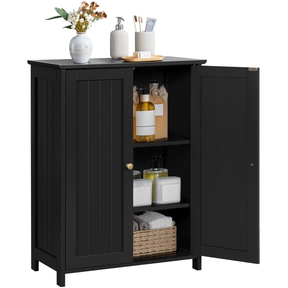 Small Bathroom Storage Cabinet for Towels with 2 Doors, Black