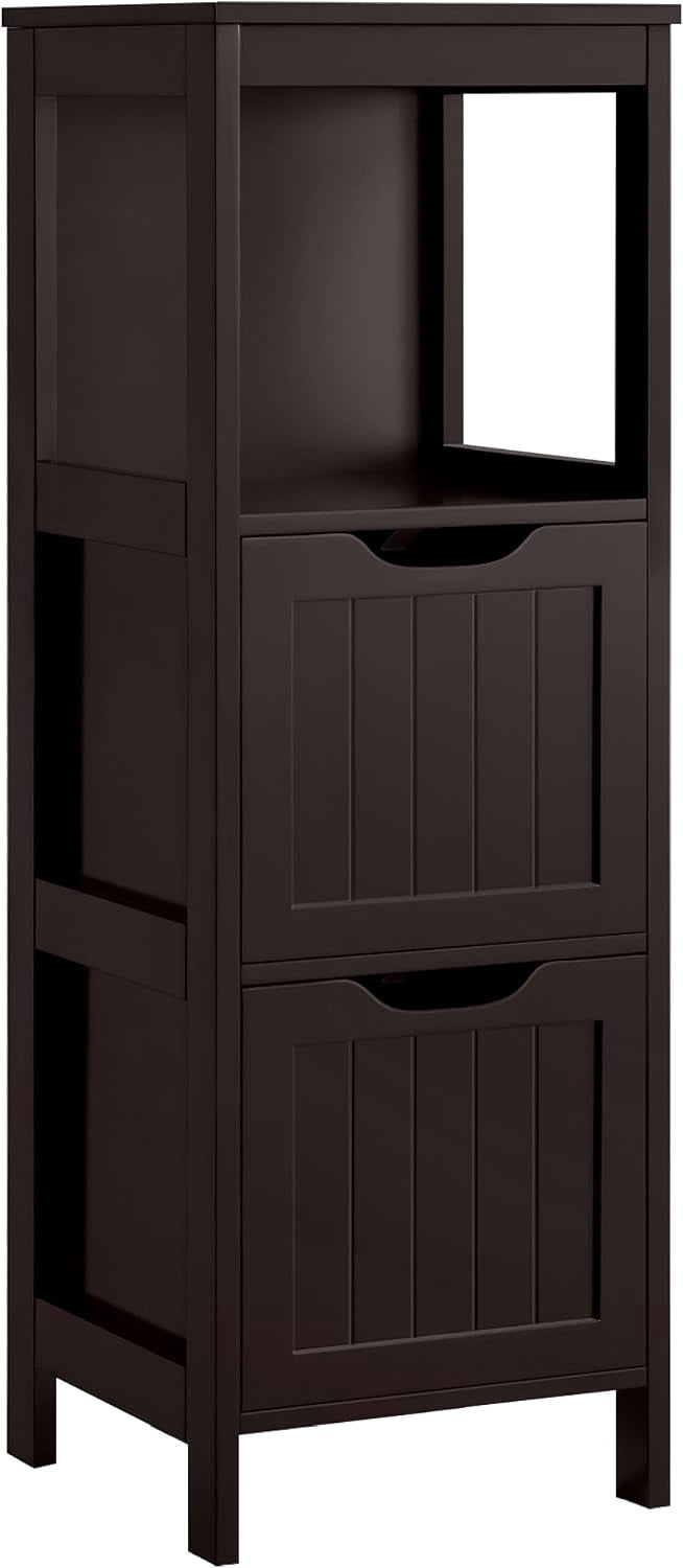Small Bathroom Storage Cabinet with 2 Drawers & Open Shelf, Espresso ...
