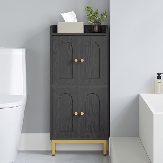 Hzuaneri Bathroom Storage Cabinet, 32.7"H Freestanding Floor Cabinet with 4 Doors & Adjustable Feet, Multi‑Purpose Organizer for Bathroom, Living Room, Kitchen & Small Compact Spaces, Black