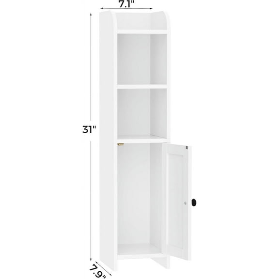 Small Bathroom Storage Corner Cabinet with Door and Shelves, White, .9" D x .1"  x 31" H