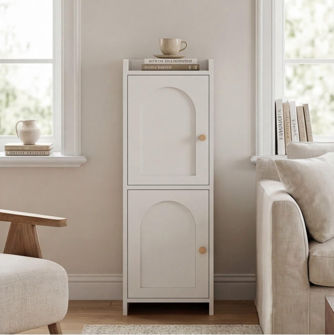 Small Bathroom Storage Corner Floor Cabinet with 2 Doors and Adjustable Shelf, Narrow Toilet Paper Organizer with 2 Hooks for Small Spaces, 7.87 x 9.84 x 29.72 Inches
