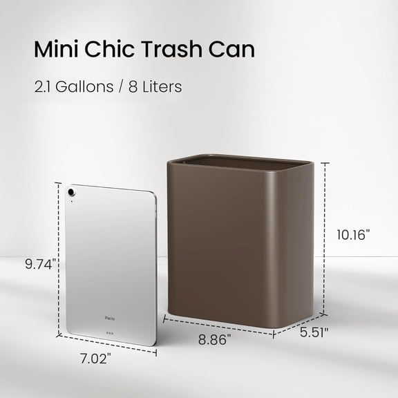 Small Bathroom Trash Can 2.1 Gallon Wastebasket, Modern Metal Garbage Can Office Waste Basket, Silver Stainless Steel Trash Bin for Bedroom, Home Office, Toilet, rv, Near Desk, Under Sink.