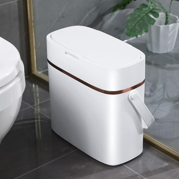 Small Bathroom Trash Can with Lid,3.6 Gallon Bedroom Trash Can with Handle,Portable Plastic Garbage Can Suitable for Kitchen,Bedroom,Living Room,Office-White