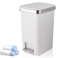thumbnail image 1 of Small Bathroom Trash Can with Lid and 3 Rolls Trash Bags, Step Pedal Wastebasket Plastic Garbage Can with Pop-Up Lid 2.6 Gallon Bin for Kitchen, Bedroom, Office, Dorm, Laundry, Toilet, Rv, White, 1 of 7