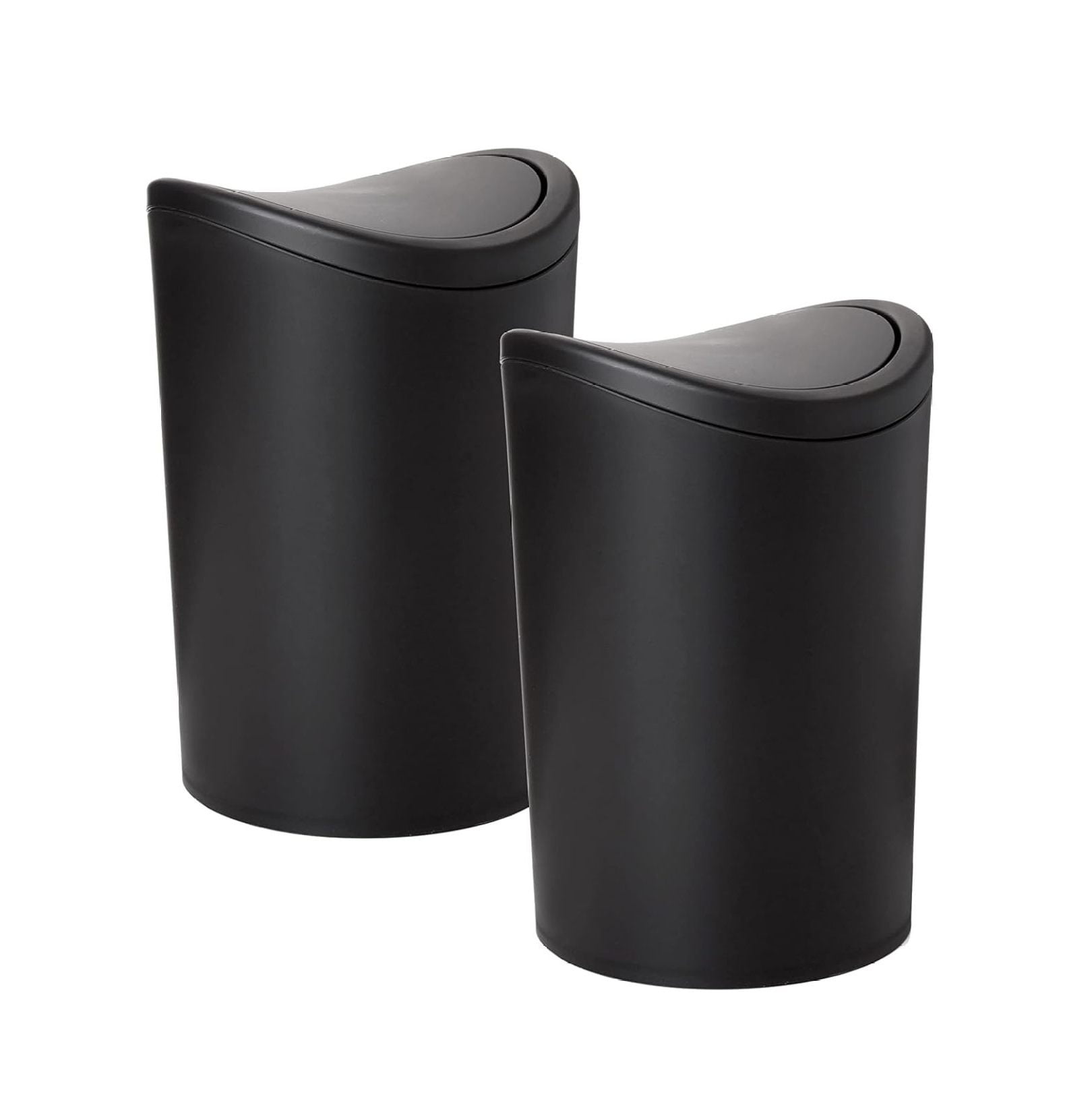 Small Bathroom Trash Can with Lid, Modern Matte Black Mini Waste Bin ...