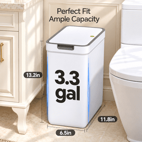 LFbear Small Bathroom Trash Can with Lid, 3.3 Gallon, Slim Press-Top Design