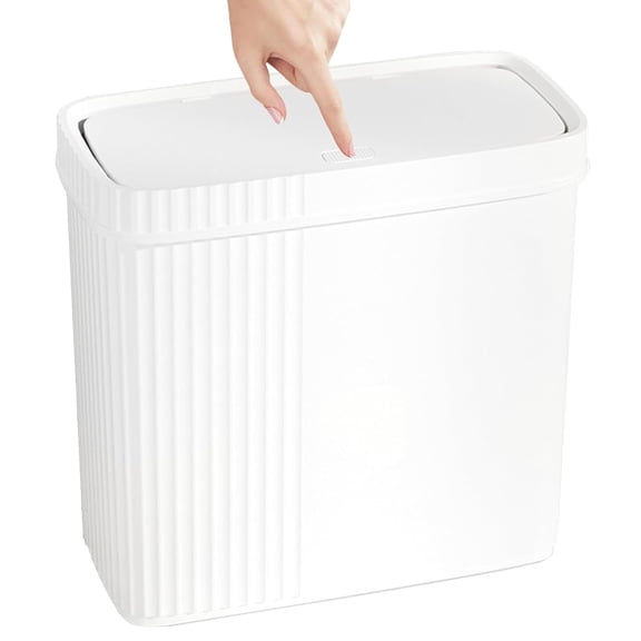 Small Bathroom Trash Can with Lid Slim Wastebasket Garbage Can Plastic Container Basket Trash Bin for Kitchen, Laundry Room, Office, Kids Room, Dorm, Navy Blue, 3.2 Gallon