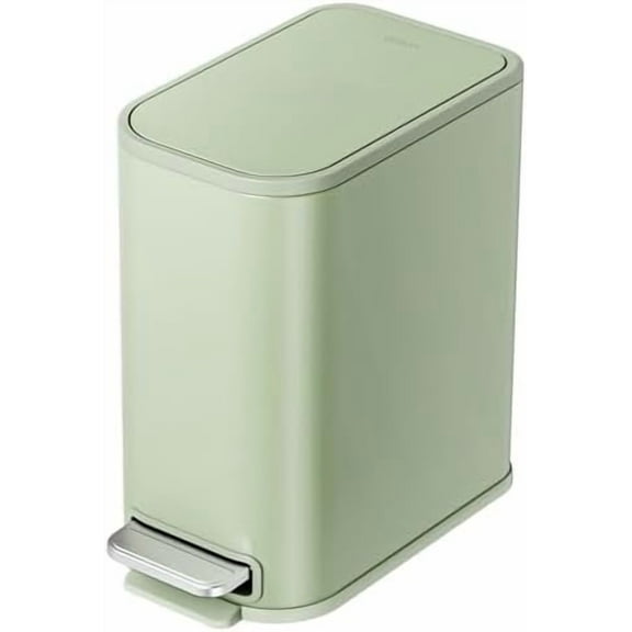 Small Bathroom Trash Can with Lid Soft Close, Step Pedal, 5 Liter / 1.3 Gallon Stainless Steel Garbage Can with Removable Inner Bucket, Waste Basket for Bathroom, Bedroom (Green)