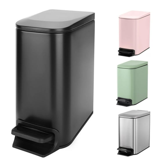 Small Bathroom Trash Can with Lid Soft Close, Step Pedal, 6 Liter / 1.6 Gallon Stainless Steel Garbage Can with Removable Inner Bucket, Anti-Fingerprint Finish (Matt Black)