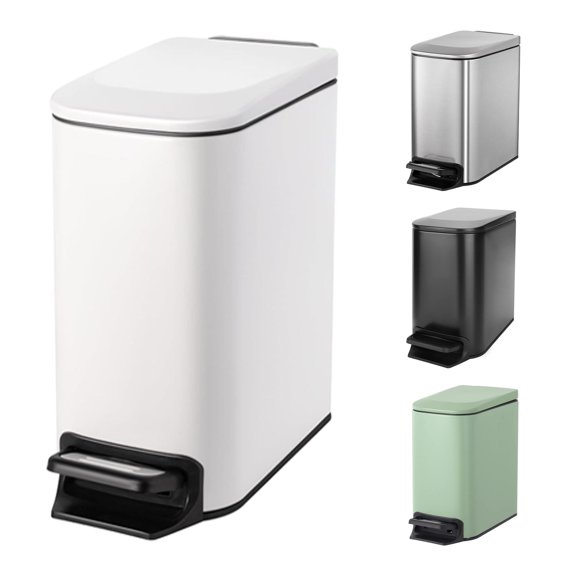Small Bathroom Trash Can with Lid Soft Close, Step Pedal, 6 Liter / 1.6 Gallon Stainless Steel Garbage Can with Removable Inner Bucket, Anti-Fingerprint Finish (Matt Black)