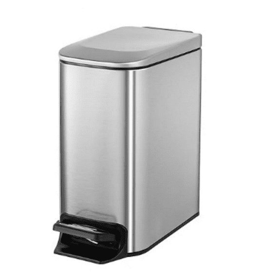 Small Bathroom Trash Can with Lid Soft Close, Step Pedal, 6 Liter / 1.6 Gallon Stainless Steel Mini Garbage Can for Office, Outdoor Trash Bin with Removable Inner Bucket (Silver)