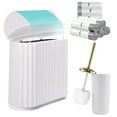 thumbnail image 1 of Small Bathroom Trash Can with Press Type Lid, Toilet Brush and Holder Set,Slim White Bathroom Garbage Can, Slim Narrow Trash Bin 2.6 Gallon Garbage Bin, 75Counts Trash Bags, 1 of 13