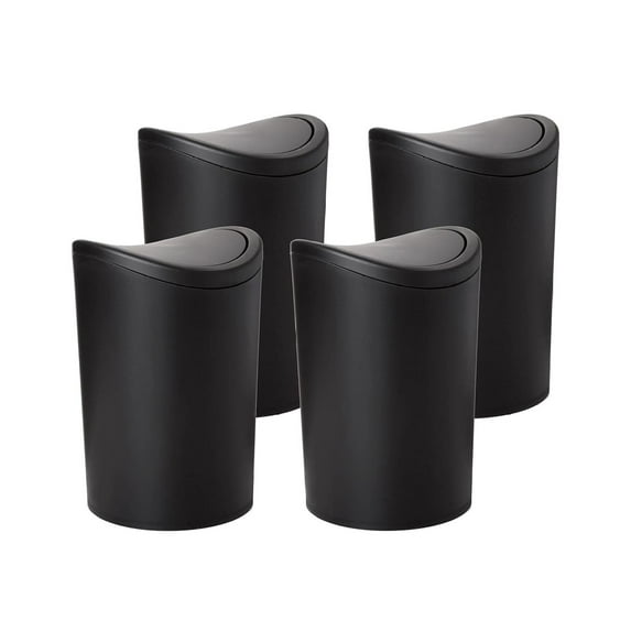 Small Bathroom Trash Cans with Lid 4 Pack (1 1/2 Gallon, 6 Liter), Modern Matte Black Mini Waste Bin with Swing Lid Plastic Garbage Can for Bathroom, Bedroom, Office, Under Desk