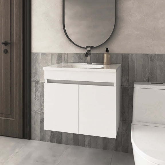 Small Bathroom Vanity in White / Functional Design for Hygiene Items