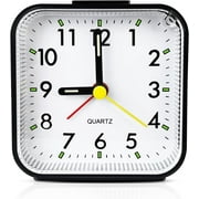 ShuiMiao Small Battery Operated Analog Alarm Clock, Travel Clock,Slient Bedside Clocks for Bedrooms Bathroom Shelf Desk,Black