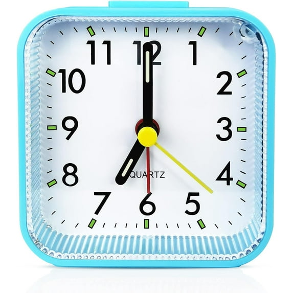Small Battery Operated Analog Alarm Clock, Travel Clock,Slient Bedside Clocks for Bedrooms Bathroom Shelf Desk,Blue