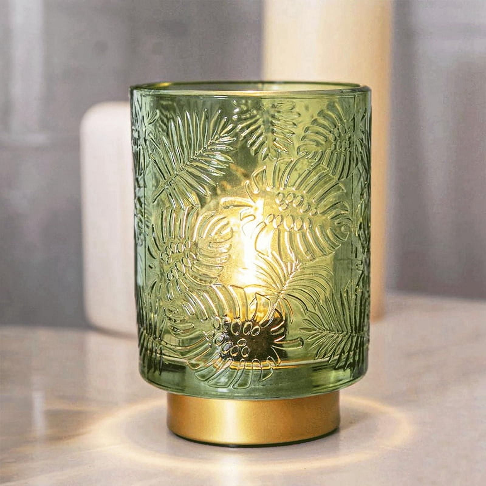 Small Battery Operated Lamp - Portable Cordless Lamp for Home Decor, Glass Table Lamp with Decor Aesthetic Jade Green