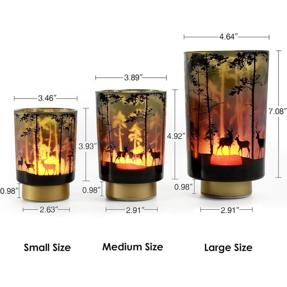 Small Battery Operated Table Lamp with Remote, Forest Deer Cordless Glass Lamp for Bedroom Living Room Kitchen Entryway