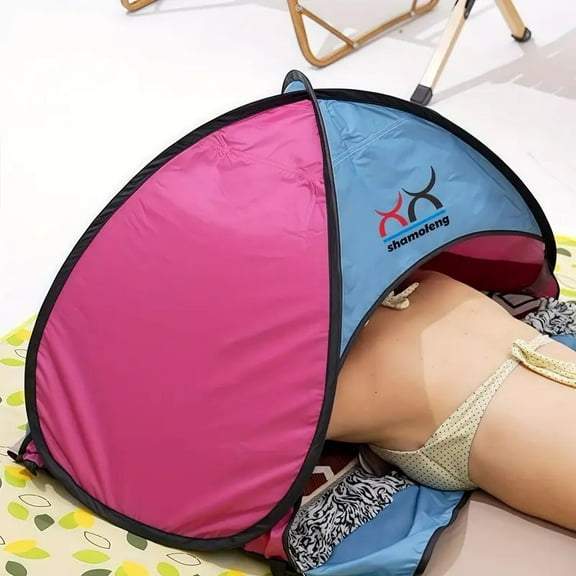 Small Beach Outdoor Sun - Shade Tent For Sunbathing, Lightweight And Durable, Spacious Enough, Pink - Blue, Ideal For Beach Leisure