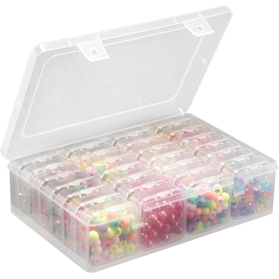 Small Bead Organizers,14Pcs Small+1Pcs Large Plastic Storage Cases,Mini Clear Bead Storage Containers Transparent Boxes with Hinged Lid and Rectangle Clear Craft Supply Case(Clear-A)
