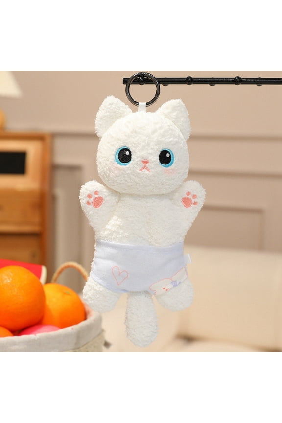 Small Bean Bag Cat Plushie Keychain, Mini Kitty Stuffed Animal Ornament for Backpack or Keys, Soft Cartoon Cat Charm Gift Accessory 7.87-inch