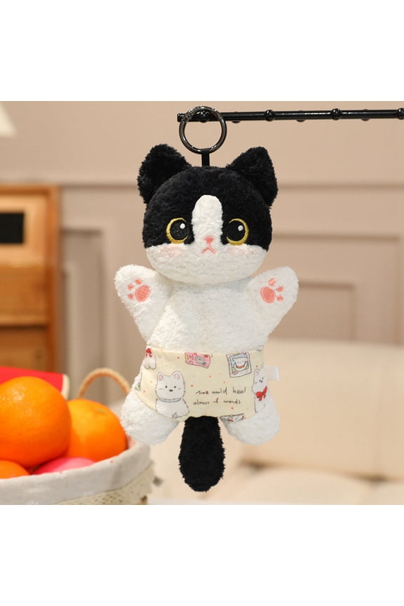 Small Bean Bag Cat Plushie Keychain, Mini Kitty Stuffed Animal Ornament for Backpack or Keys, Soft Cartoon Cat Charm Gift Accessory 7.87-inch