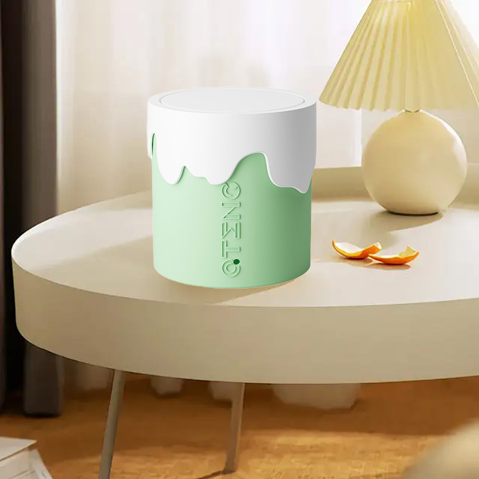 View of Small Bedroom Trash Can, Cute Plastic Storage Bucket with Lid ...