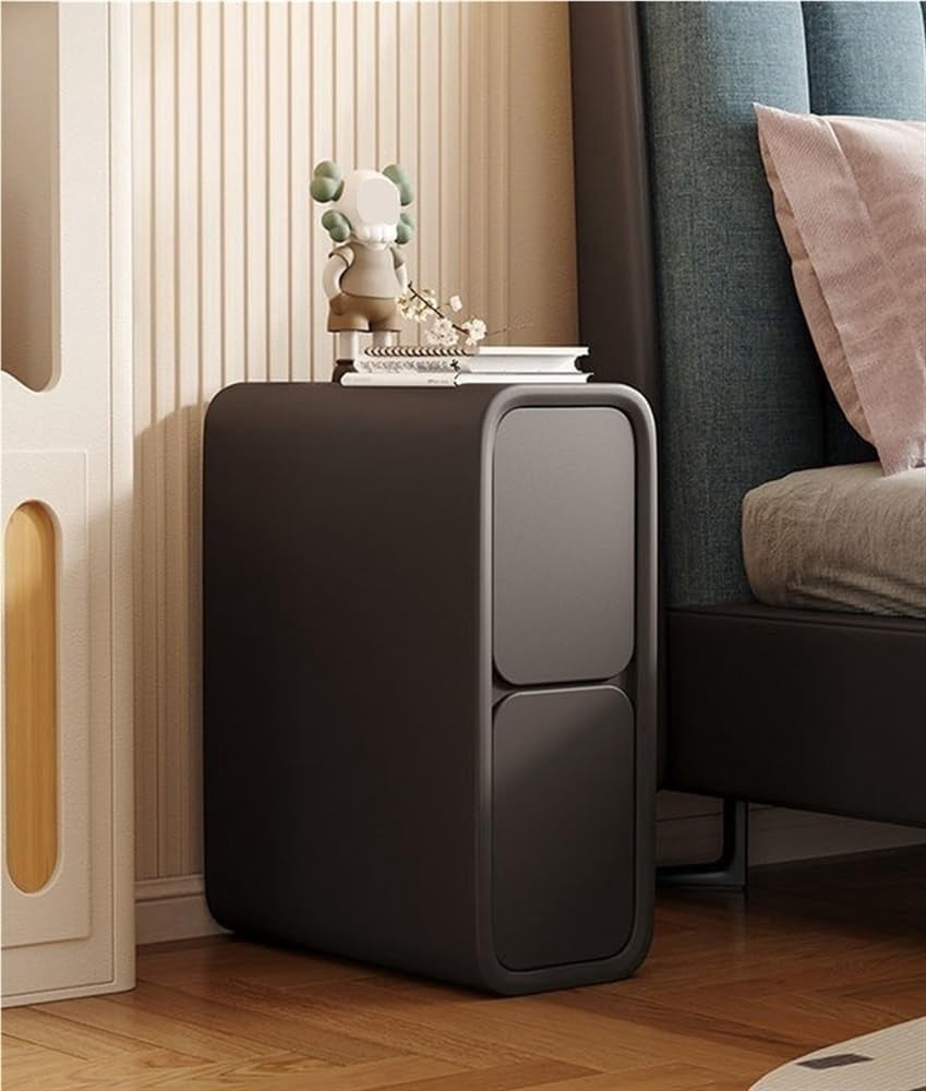 Small Bedside Table w/2 Drawers, Modern Ultra-Narrow Nightstand, Solid ...