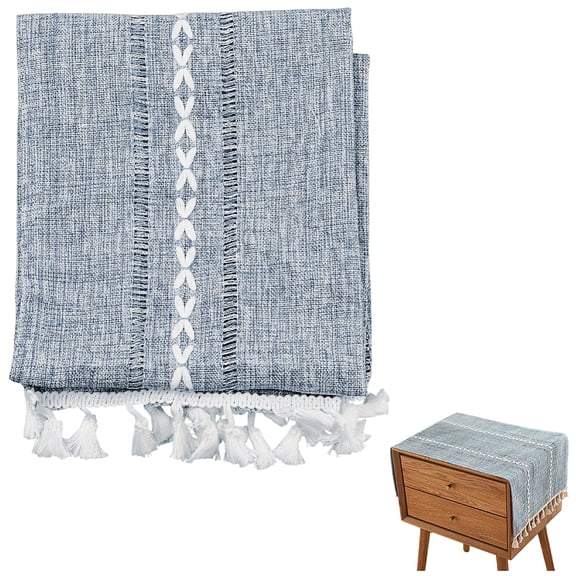 Small Bedside Tablecloth Dustcover End Tabletop Blue Tassel Rectangle Farmhouse Fabric Table Cloth Nightstand Dresser Covering Towel Top Doilies DIY