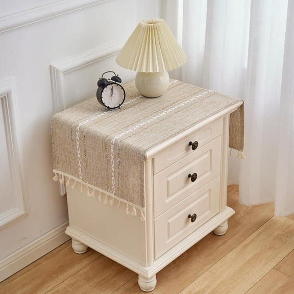 Small Bedside Tablecloth Nightstand Cover Cloth with Tassels Rustic Farmhouse End Table Linen Side Suitable for Living Room Spring Summer Wedding Home Decor, Brown
