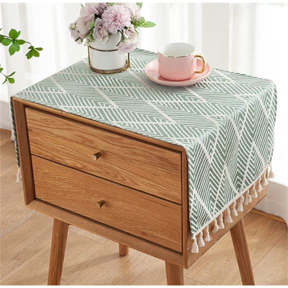 Small Bedside Tablecloth Nightstand Cover Cloth with Tassels Rustic Farmhouse End Table Cloth Table Cover Suitable for Living Room Spring Summer Wedding Home Decor
