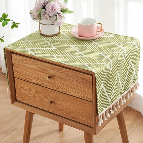Small Bedside Tablecloth Nightstand Cover Cloth with Tassels Rustic Farmhouse End Table Cloth Table Cover Suitable for Living Room Spring Summer Wedding Home Decor