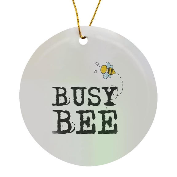 3drose, Small Bee in Flight. Black Text Busy Bee. Funny Inspirational Design, Circle Porcelain Ornament