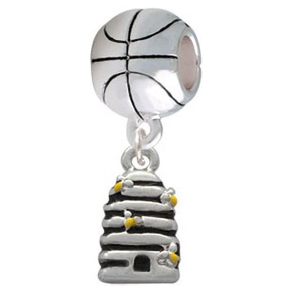 Small Beehive with 4 Bees - Basketball Charm Bead